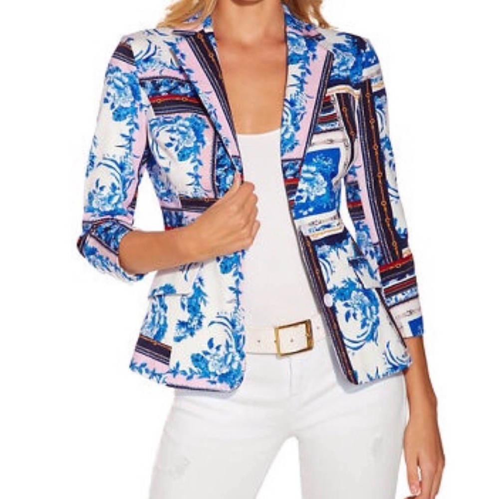 Boston Proper Blue Floral Patterned Blazer Jacket - Women 4
